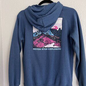 The North Face Logo Mountain Graphic Hoodie Blue Women's Size XS